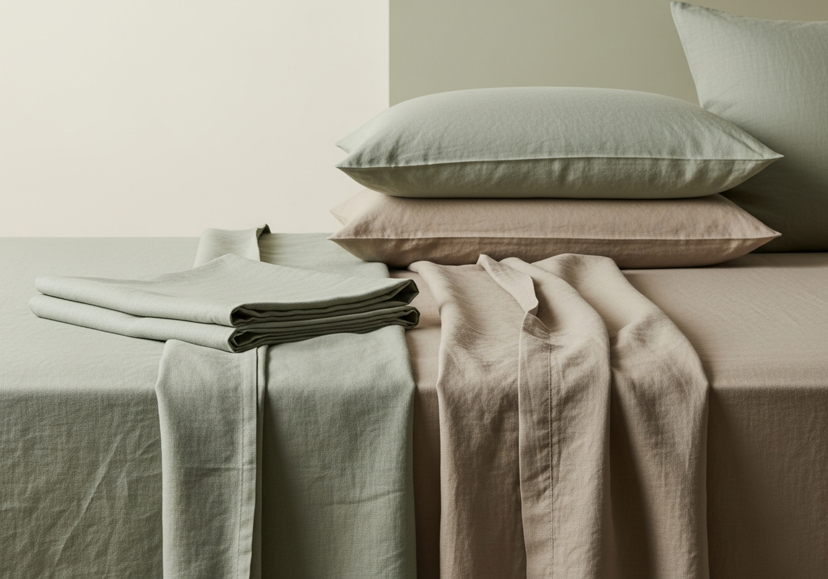 Washed linen sheet set in sage mist